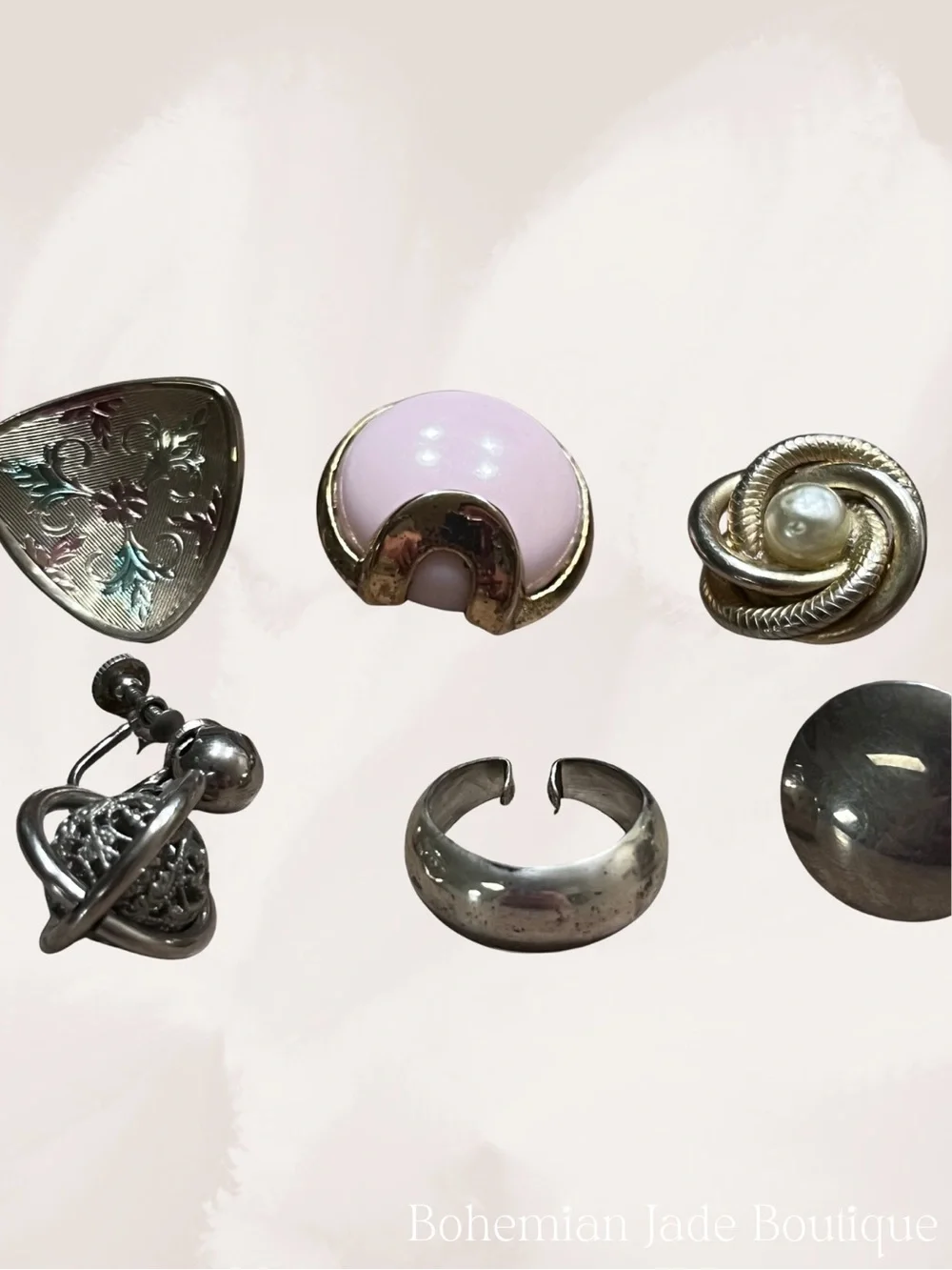 Vintage Mismatched Jewelry Lot 9 Pieces Clip-On Earrings Cufflinks Craft Repurpo - Picture 3 of 4